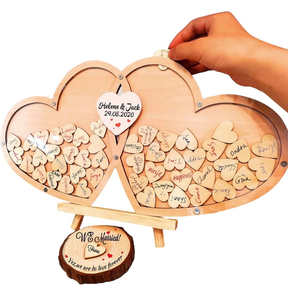 Wooden Wedding Guest Book Sign In Heart Frame Set